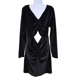 Abercrombie And Fitch Velour Black Dess XL Body Con Mini Cut‎ Out Waist V Neck